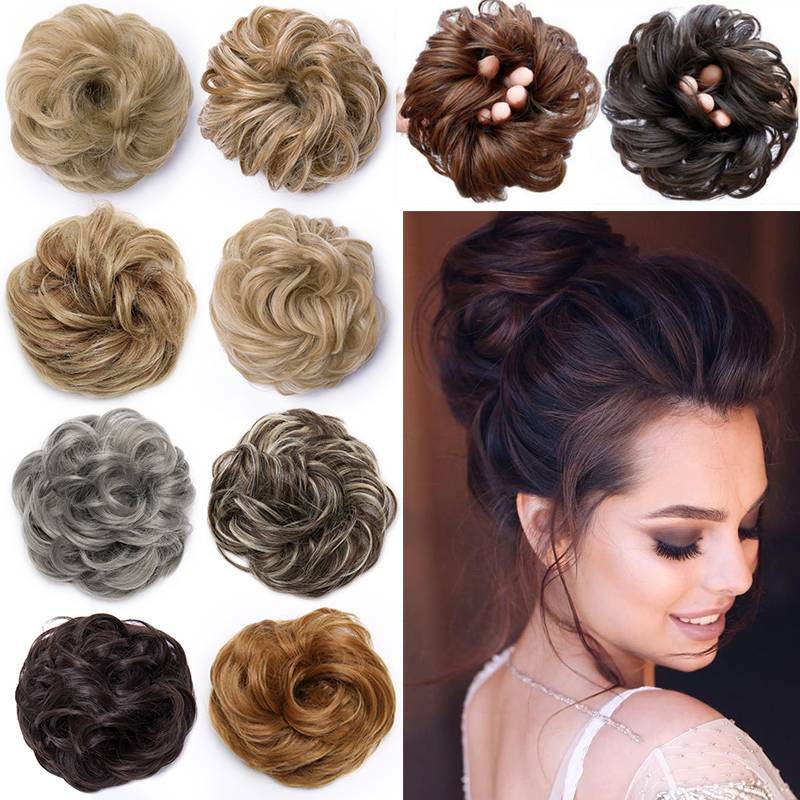 Rose Curly Messy Bun Real as human Hair Piece Scrunchie Updo Wrap Hair Extension