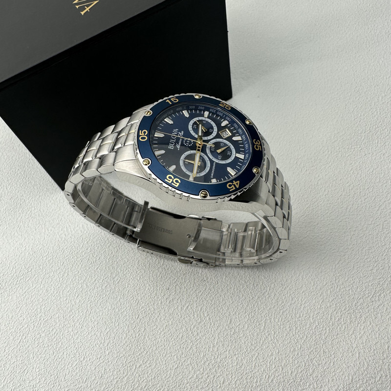 Pre-owned Bulova Marine Star/98b400 Chronograph Blue Dial 41.5mm Quartz Men's-watch