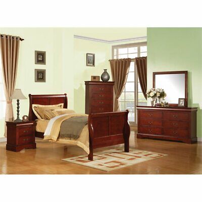 Acme Furniture Louis Philippe III Traditional Wood Sleigh Full Bed in Cherry