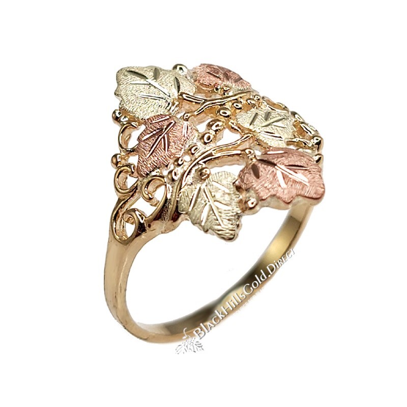 Pre-owned Black Hills Gold 10k  Spectacular Ladies Ring With Leaves Size 5 - 11