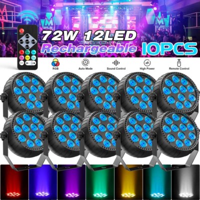 10PC Rechargeable Par Lights 72W RGB Battery Wireless 12LED DJ Uplights w/Remote