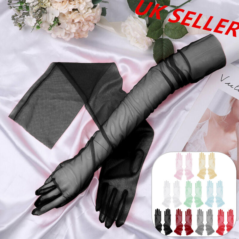 Transparent Tulle Gloves Full Finger,Long Gloves for Wedding Opera Party 1920s Transparent Tulle Gloves Full Finger,Long Gloves for Wedding Opera Party 1920s