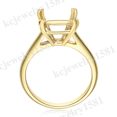 Semi Mount Solid 10k Yellow Gold Ring Cushion Cut 9x9mm Prong Setting Minimalist