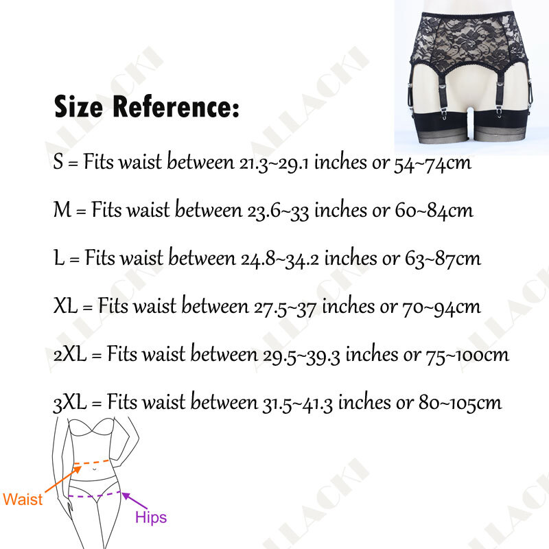 Luxallacki Hollow Lace Floral Garter Belt with 6 Straps Metal Clasp Lingerie