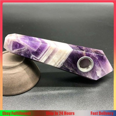 Natural Dream Amethyst Quartz Smoking Pipe Crystal Rod Stem Hookah + Carb Hole
