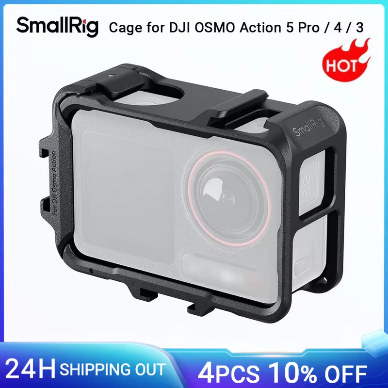 Cage for DJI OSMO Action 5 Pro / 4 / 3, Camera Case w Cold Shoe & Side Quick Rel