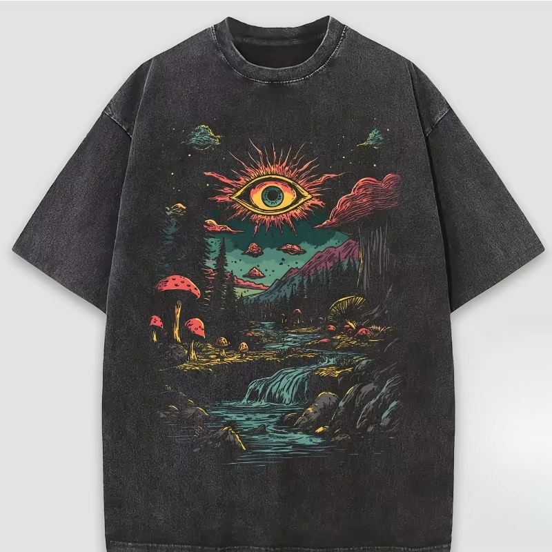 Men’s Graphic T-Shirt – 240 GSM Premium Cotton Dark Fantasy Eye & Mushroom Print