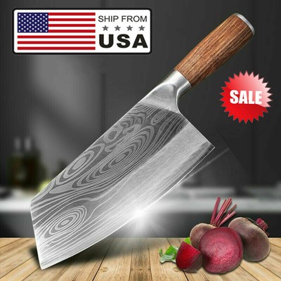 Stainless Steel Japanese Damascus Chef Knife Kitchen Butcher Cleaver Chopping US