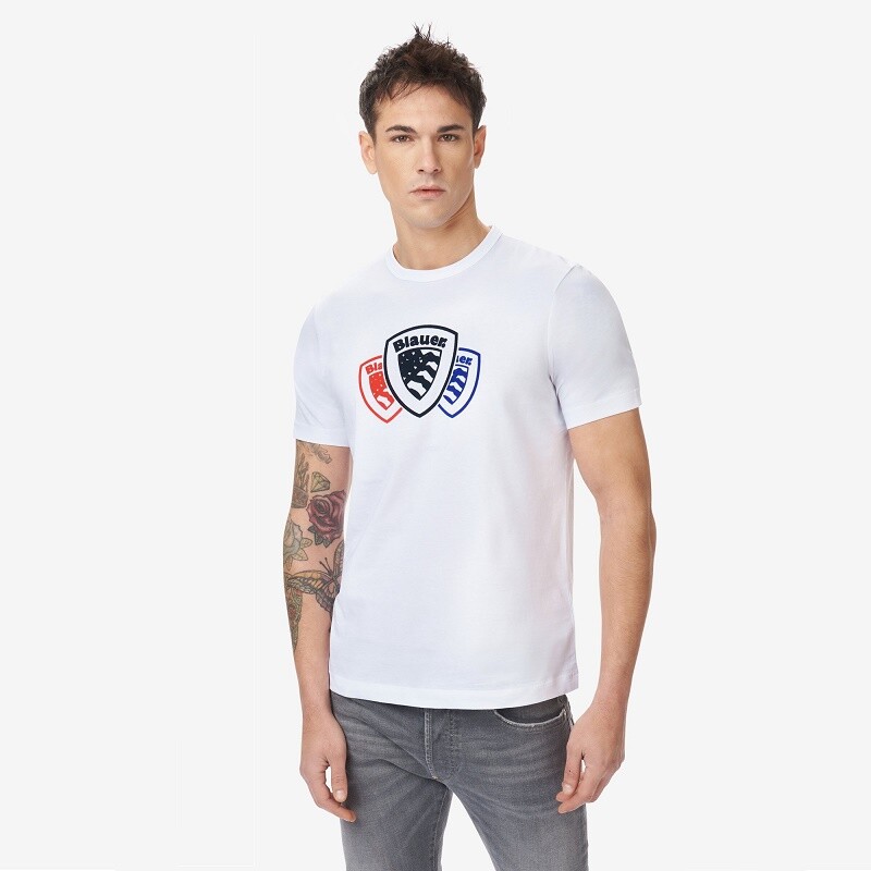 

Мужская футболка Blauer BLUH02174 A Three Shields Blauer USA White Cotton, Белый