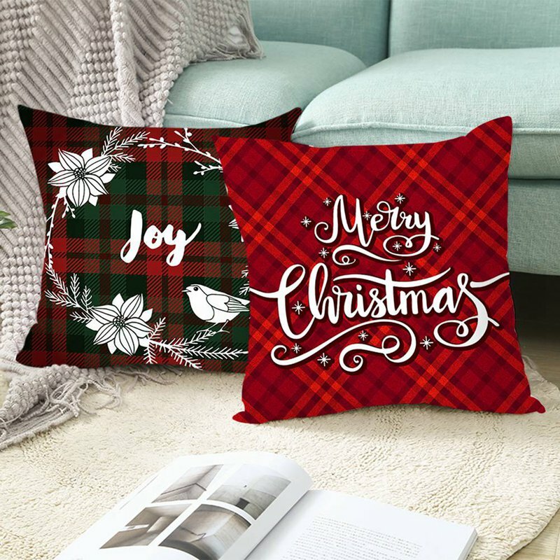 18 Christmas Pillowcase Red Plaid Cushion Cover Xmas Pillowcase