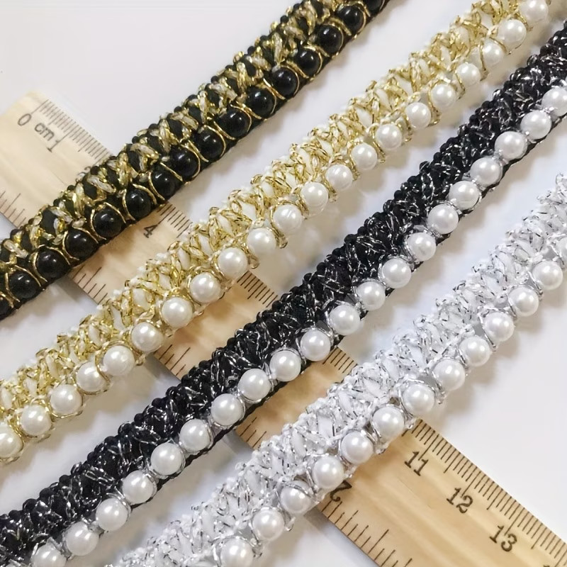 9.14M Pearl Lace Trim with Beaded Embroidery Ribbon Crafting Embellishment Craft