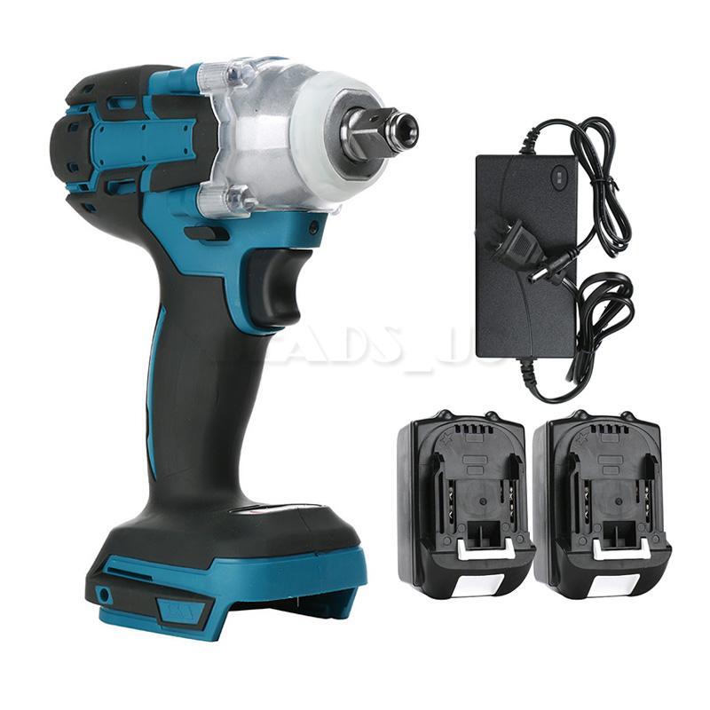 Cordless Electric Impact Wrench Gun 1/2'' with 2 Battery+Charger For Makita 18V