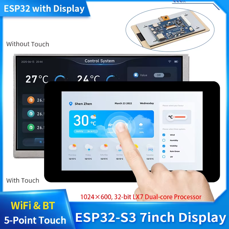 ESP32-S3 7 Inch 1024x600 IPS Screen Touch Display LX7 Dual-Core 16MB Flash WiFi