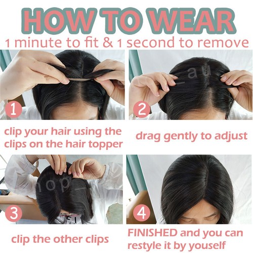 Free Part Lace Clip in Top REAL Human Hair Topper Toupee Piece Women Hairpiece A