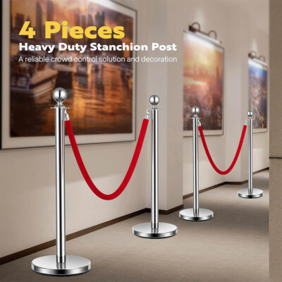 Crowd Control Stanchion Posts 4-Pack with 2PCS 5FT Velvet Ropes Fillable Base