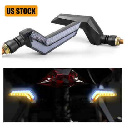2x Black Motorcycle LED Turn Signals Running Light Amber+Blue Blinker Universal
