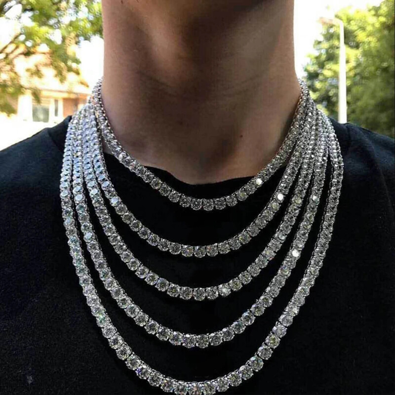 6.5mm Full Real Moissanite Tennis Necklace Hip Hop Chain 925