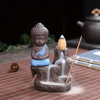 Craftvatika Meditating Monk Buddha Smoke Backflow Cone Incense Holder Showpiece