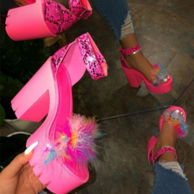 Chunky heels sale with fur