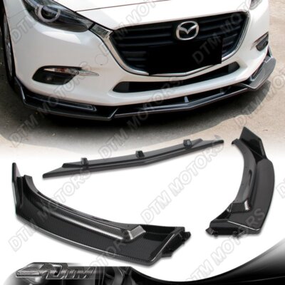 For 2014-2018 Mazda 3 Axela Carbon Look Front Bumper Body Kit Spoiler Lip 3PCS