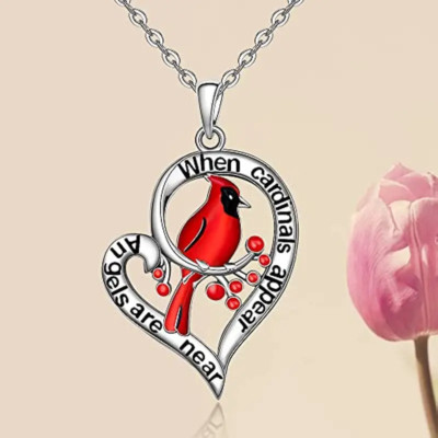 Necklace Pendant When Cardinals Appear Angels Are Near Red Bird Lucky Engraved