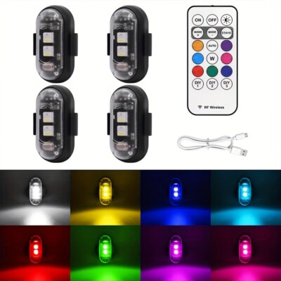 4Pcs Wireless RGB Led Strobe Lights w/Remote For Car Bike Motorcycle Flash Lamps