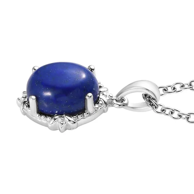 SHOP LC DELIVERING JOY Stainless Steel Sterling Silver Lapis Lazuli Necklace for Women Pendant Magnetic Clasp 20 In
