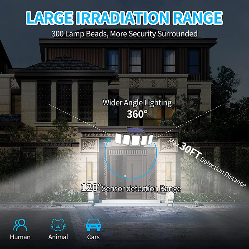 2X Solar Panel Security Light Outdoor 5 head 7000K 5000LM LED Motion Sensor