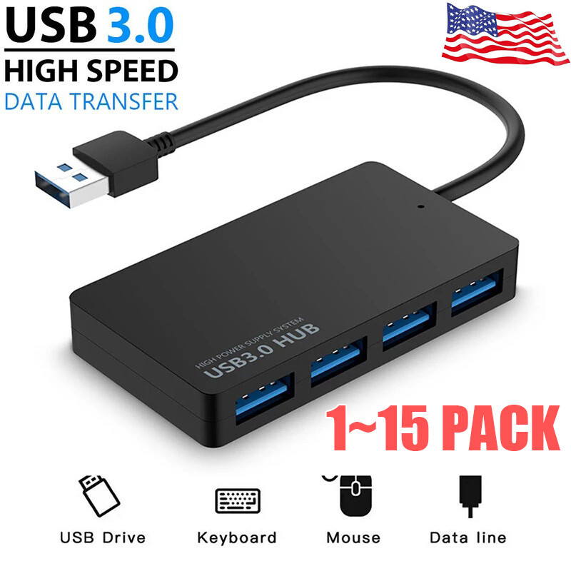 4 Port USB 3.0 Hub Cable Power Adapter Splitter Multiple