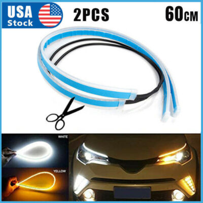 60CM Flexible LED Headlight Strip Slim Sequential DRL Turn Signal Amber Light
