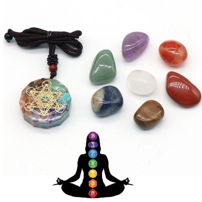 8Pcs/ Set Natural Quartz 7 Chakra Crystal Polished Stone Healing Mineral Pendant