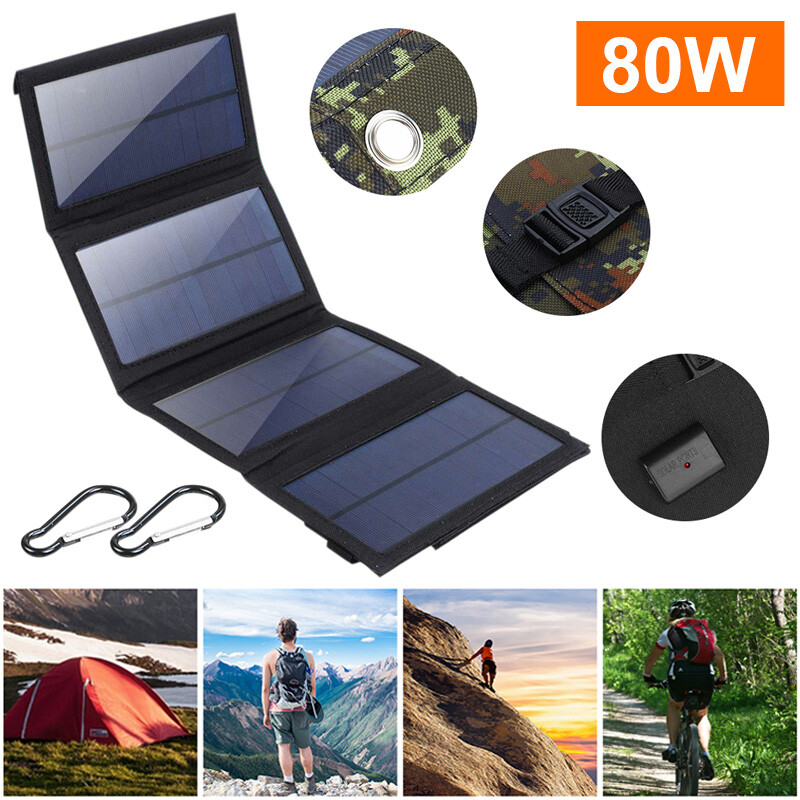 Outdoor 80W Solar Panel Foldable Power Bank Camping Hiking U