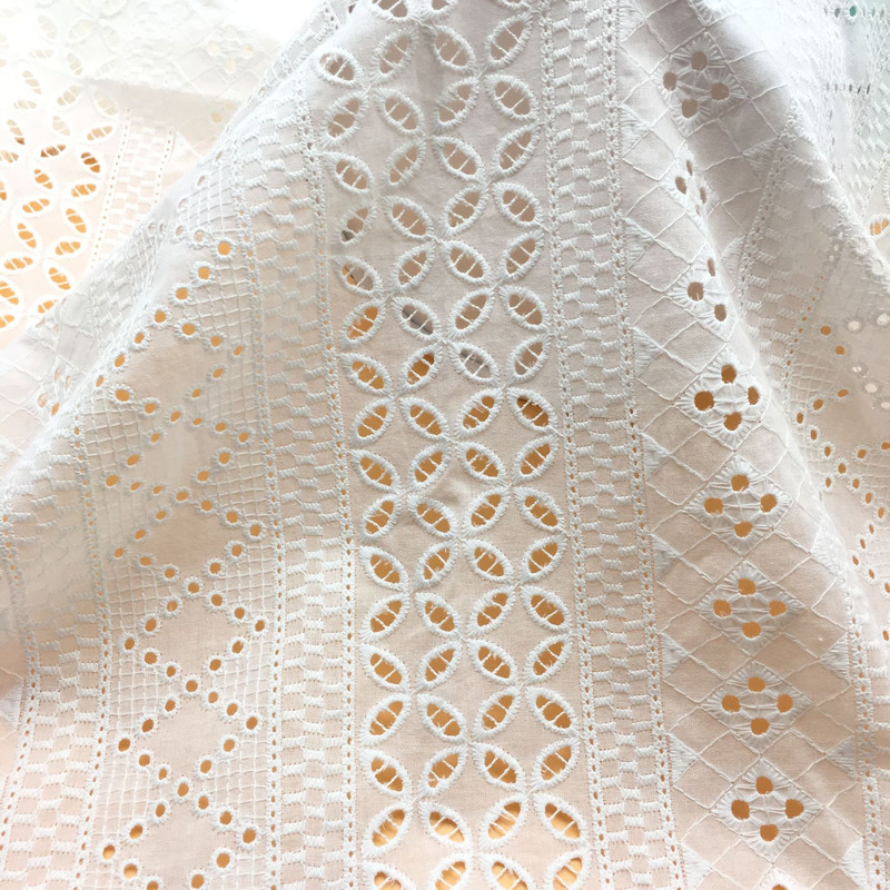 1M DIY Embroidery Hollow Out Cotton Fabric Clothes Dress Sewing Material Craft