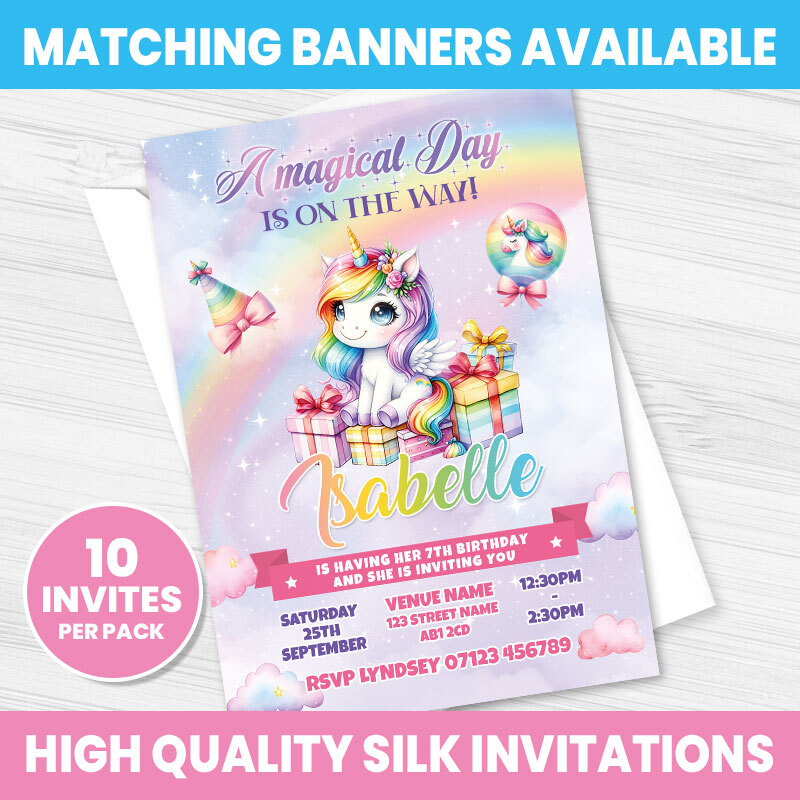 PERSONALISED UNICORN INVITATIONS BIRTHDAY UNICORN PARTY INVITES