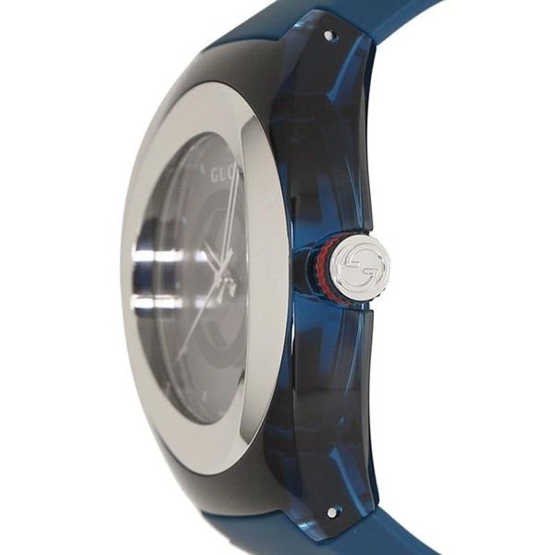 Pre-owned Gucci Sync Xxl Blue Dial Rubber Strap Men's Watch - Ya137104