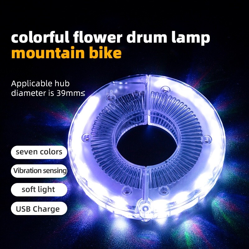 ROCKBROS Bike Wheel Hub Lights Flashlight Spoke Waterproof 7Color USB LED Safety