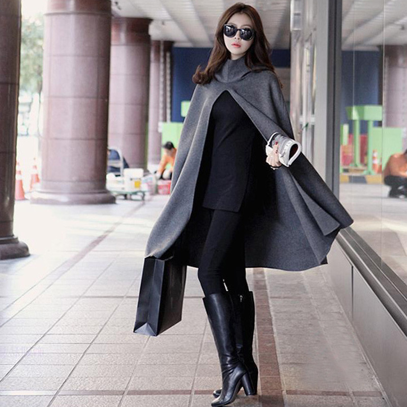 Women Loose Batwing Wool Poncho Cloak Winter Warm Coat Jacket Cape