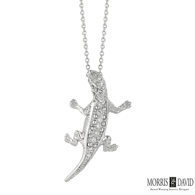 Pre-owned Morris 0.11 Carat Natural Diamond Lizard Necklace 14k White Gold Si 18 Inches