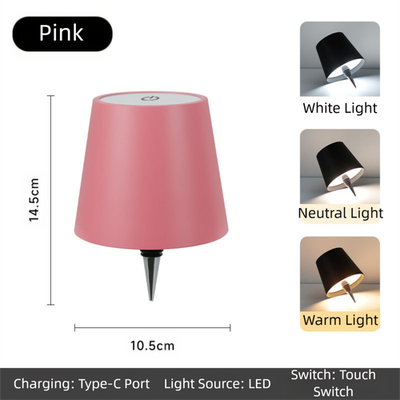 Pink Cordless LED Wine Bottle Lamp, Tri-Color Touch Control &amp; Dimmable Light