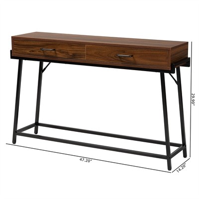 Baxton Studio Eivor Walnut Brown Wood and Black Metal 2-Drawer Console Table