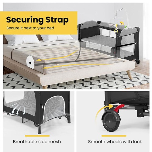 5 in 1 Baby Bassinet Bedside Sleeper w/ Mosquito Net Portable Crib for Newborns