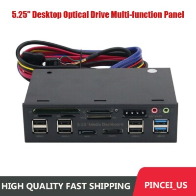 5.25'' Pc Front Panel Dashboard Media Usb 3.0 Hub Audio Esata Sata Card Reader