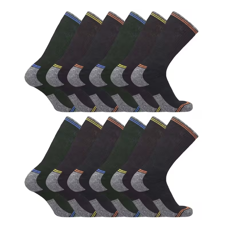 6 / 12 Pairs Men’s Work Socks – Multi Colour – One Size UK 6-11 – Heavy Duty