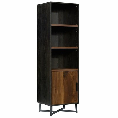 Sauder Canton Lane Tall Bookcase With Door in Grand Walnut and Black