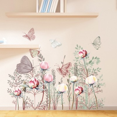 Large Flowers Wall Stickers Butterflies Floral Nursery Mural Decal Home Decor UK
