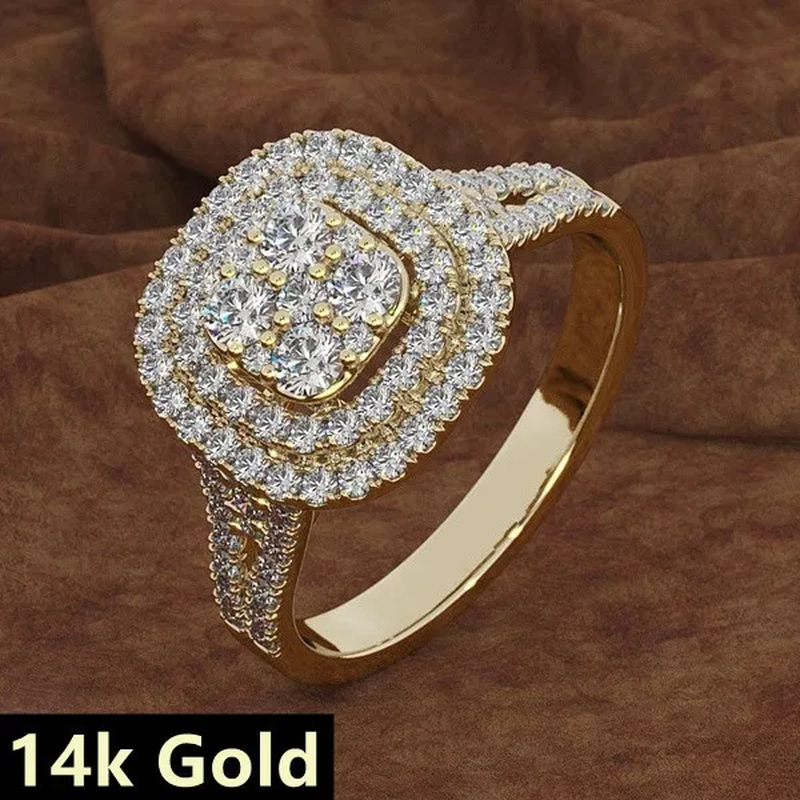 Exquisite Woman Fashion Square Inlaid Full Diamond Ring Natural White Sapphire Moissanite Diamond Ring Romantic Bridal Party Engagement Wedding Ring Anniversary Gift Jewelry Size 6-10