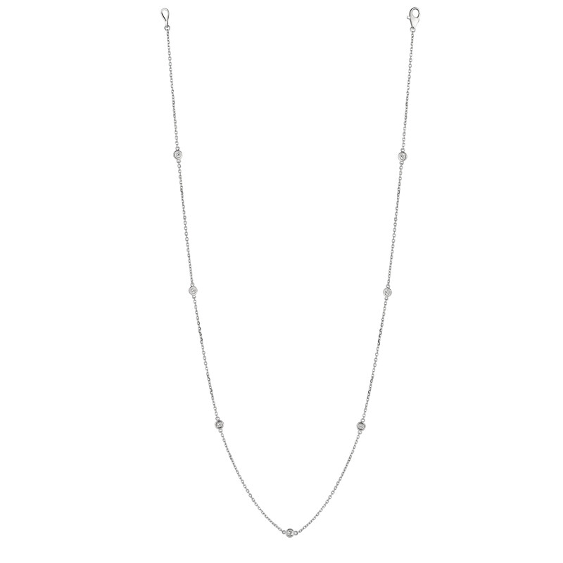 Pre-owned Morris &amp; David 0.38 Carat Diamond By The Yard Necklace Si 14k White Gold 7 Stations 18 Inches