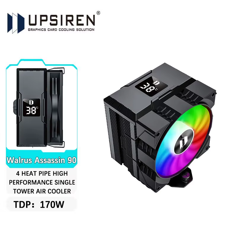 Walrus Assassin 90 Digital Display 4 Heatpipe CPU Cooler 92mm Cooling Fan Radiat