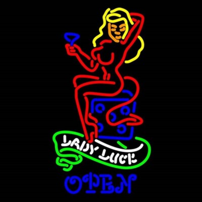 Lady Luck Casino Open Neon Sign 24'' Light Lamp Garage Beer Bar Decor Glass SY