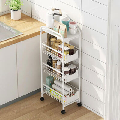 3/4-Tier Rolling Cart Sturdy Storage Cabinet Basket Holders Shelf Storage Rack
